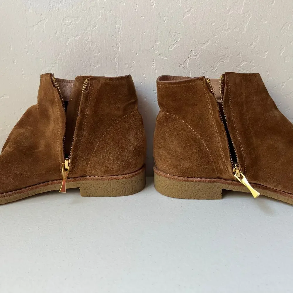 Kate Spade Size 8 Bellamy Ankle Boots Tan Suede Fringe Tassel Side Zip Neutral